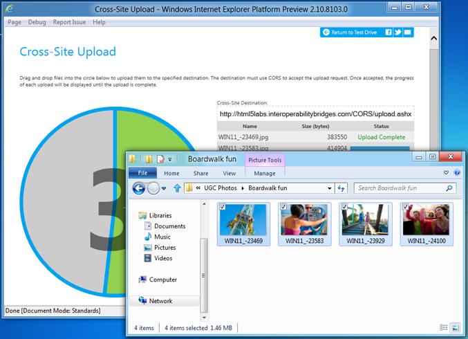 Screen shot of IE Test Drive demo Cross-Site Update showing four image <a href=