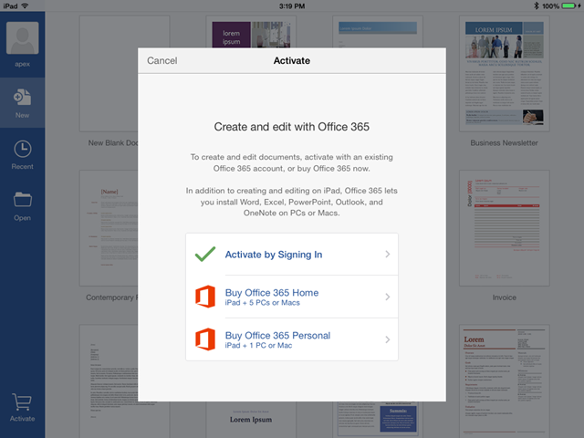 Office for iPad  Office 365 ¶ڹ